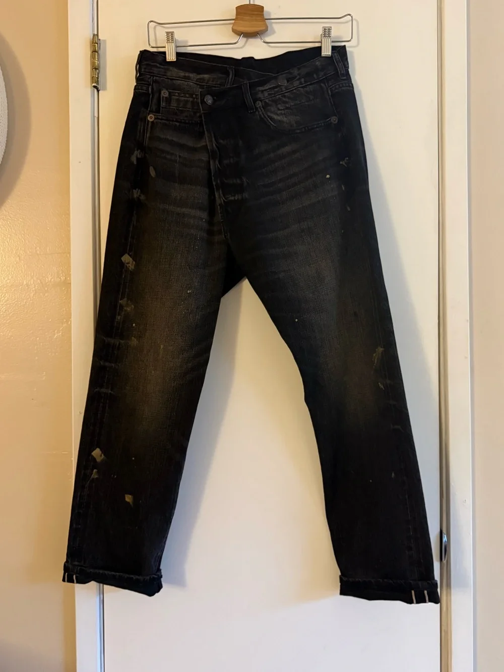 R13 Gold Splatter Crossover Jean in Eton Selvedge Black